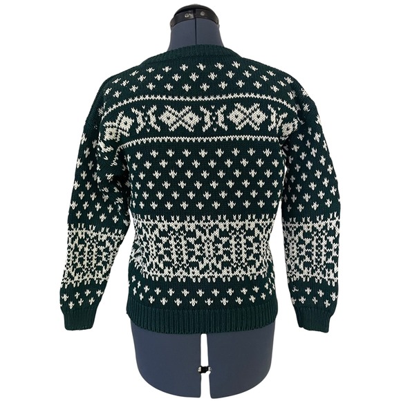 Vtg Gap Green White Fair Isle Cotton Crop Cardigan Sweater Preppy Heritage 90s L - Picture 3 of 9